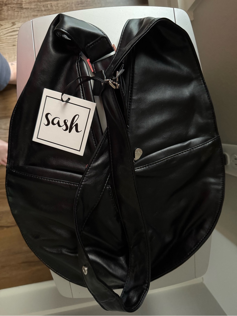 Black Sash Sling Bag - Sleek Faux Leather Crossbody